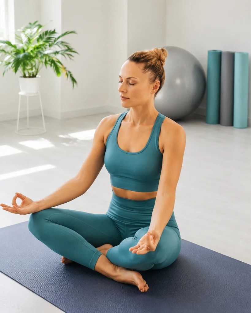 Woman meditating on a yoga mat